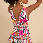 Floral Print High Waist Bohemian Beach Dress image 2