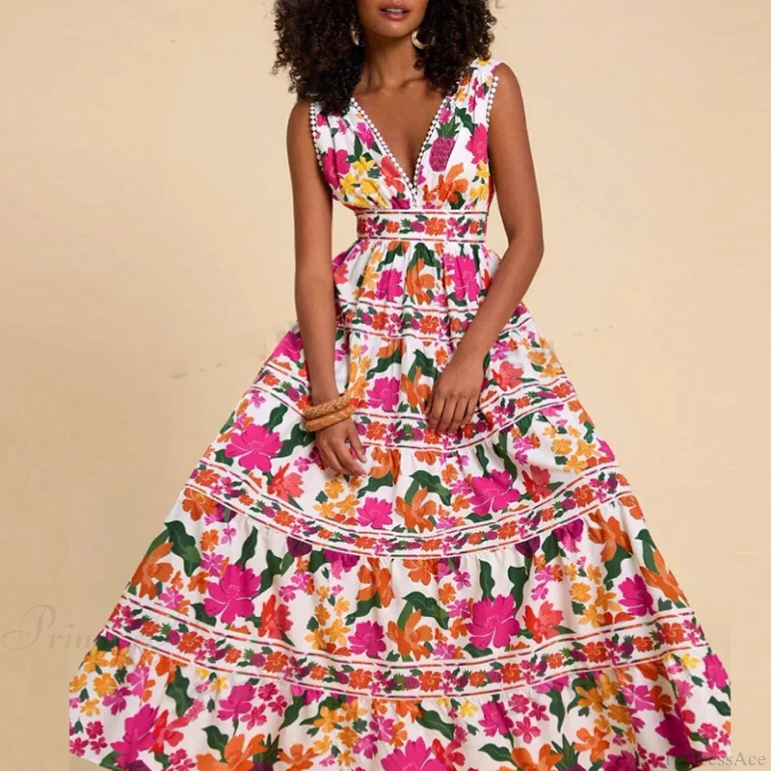 Floral Print High Waist Bohemian Beach Dress image 3