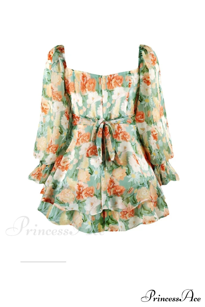 Floral Print Long Sleeve Ruffled Skirt Trousers image 8