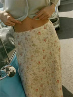 Floral Print Mermaid Lace Splice High Waist Retro Summer Midi Skirt image 2
