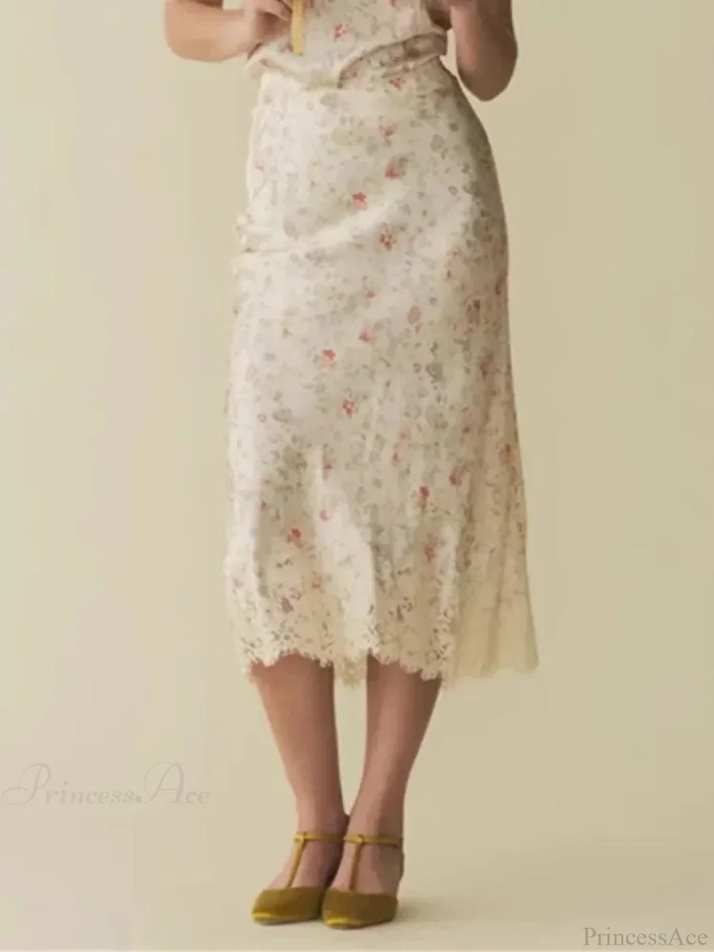 Floral Print Mermaid Lace Splice High Waist Retro Summer Midi Skirt image 1