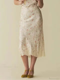 Floral Print Mermaid Lace Splice High Waist Retro Summer Midi Skirt image 1