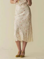 Floral Print Mermaid Lace Splice High Waist Retro Summer Midi Skirt image 1