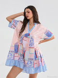 Floral Print Patchwork Flowy V-neck Loose A-Line Mini Floral Dress image 7