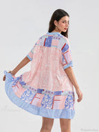 Floral Print Patchwork Flowy V-neck Loose A-Line Mini Floral Dress image 6