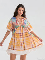 Floral Print Patchwork Flowy V-neck Loose A-Line Mini Floral Dress image 1