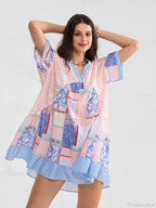 Floral Print Patchwork Flowy V-neck Loose A-Line Mini Floral Dress image 5