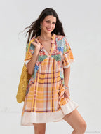 Floral Print Patchwork Flowy V-neck Loose A-Line Mini Floral Dress image 2