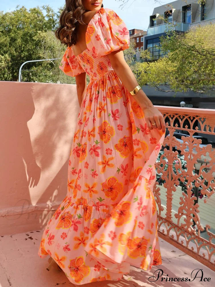 Floral Puff Sleeve Smocked Maxi Dress image 2