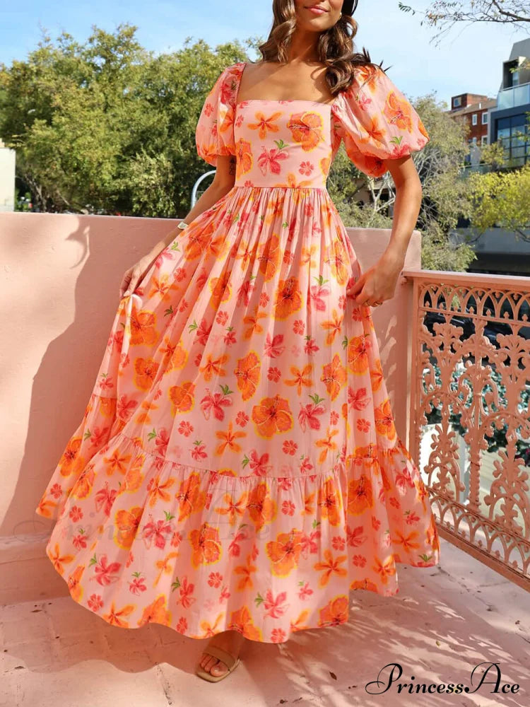 Floral Puff Sleeve Smocked Maxi Dress image 3