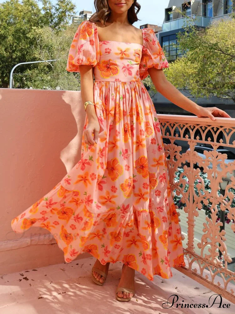 Floral Puff Sleeve Smocked Maxi Dress image 1