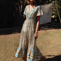 Floral Print Single Breasted V-neck Short Sleeve Summer Maxi Boho Dress image 1