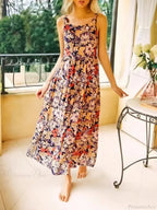 Floral Print Sleeveless Backless Rayon Vacation Maxi Boho Dress image 3
