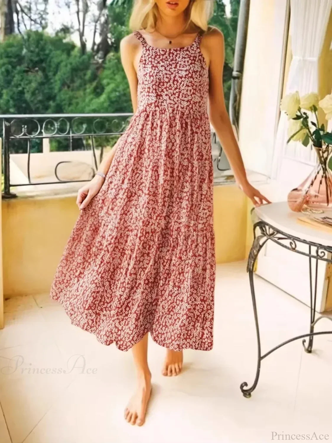 Floral Print Sleeveless Backless Rayon Vacation Maxi Boho Dress image 2