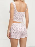 Floral Print Sleeveless Square Neck Camis Crop Top with Shorts Pajama Set image 4