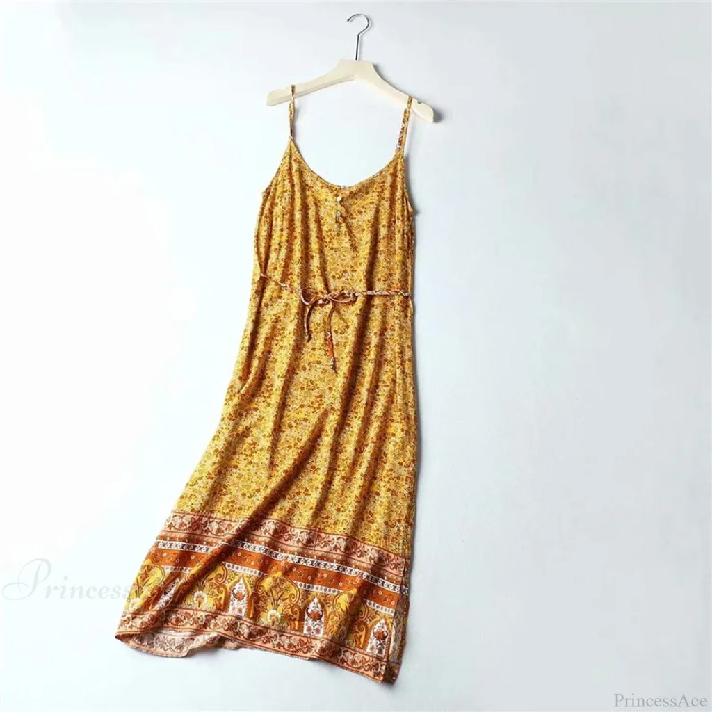 Floral Print Sleeveless Strap Rayon Cotton Midi Boho Dress image 2
