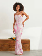Floral Print Spaghetti Strap Bodycon Wrap Slip Sundress Floral Dress image 4