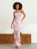 Floral Print Spaghetti Strap Bodycon Wrap Slip Sundress Floral Dress image 6