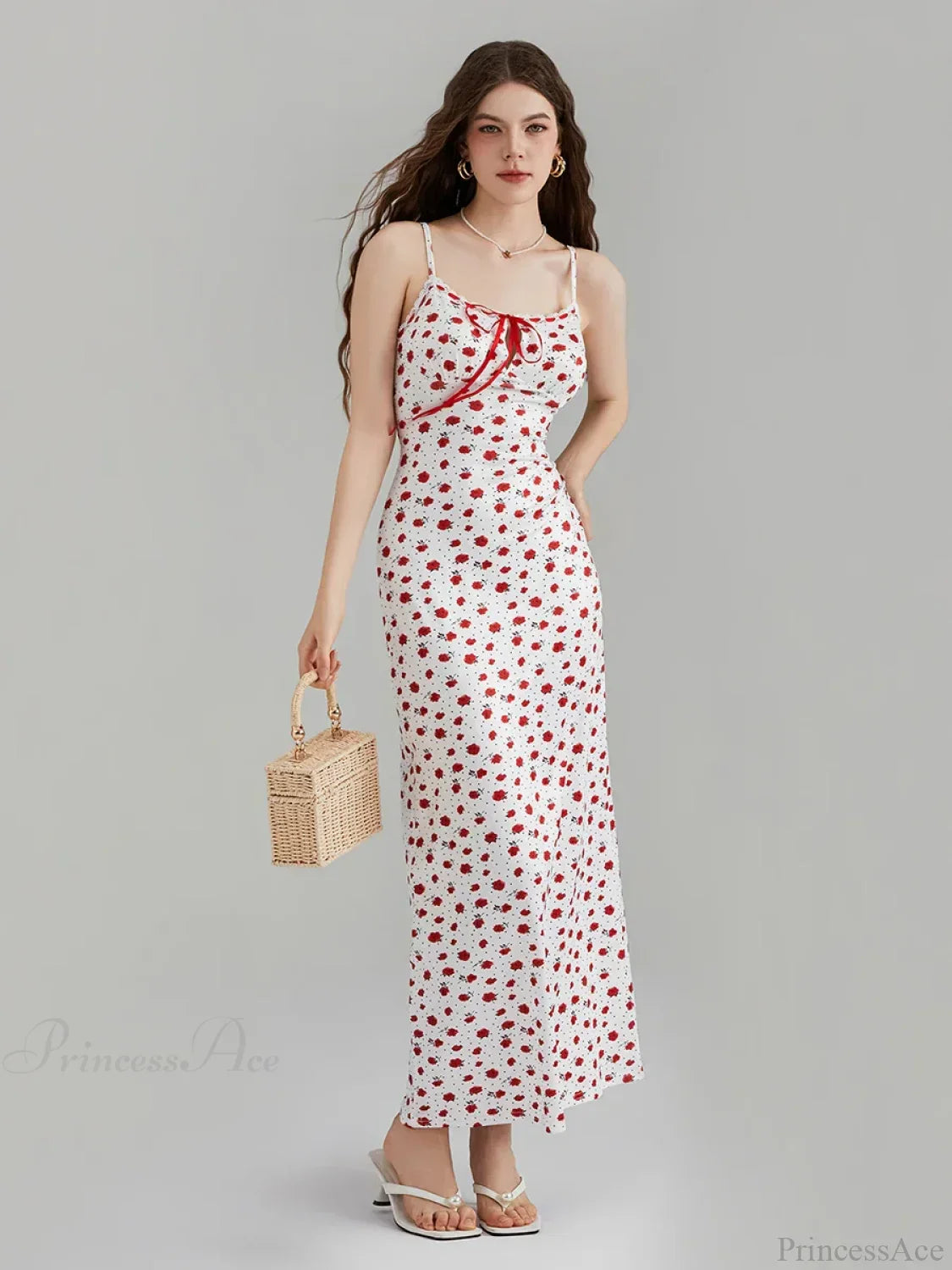 Floral Print Spaghetti Strap Ribbon Tie-Up Slip Vacation Floral Dress image 1
