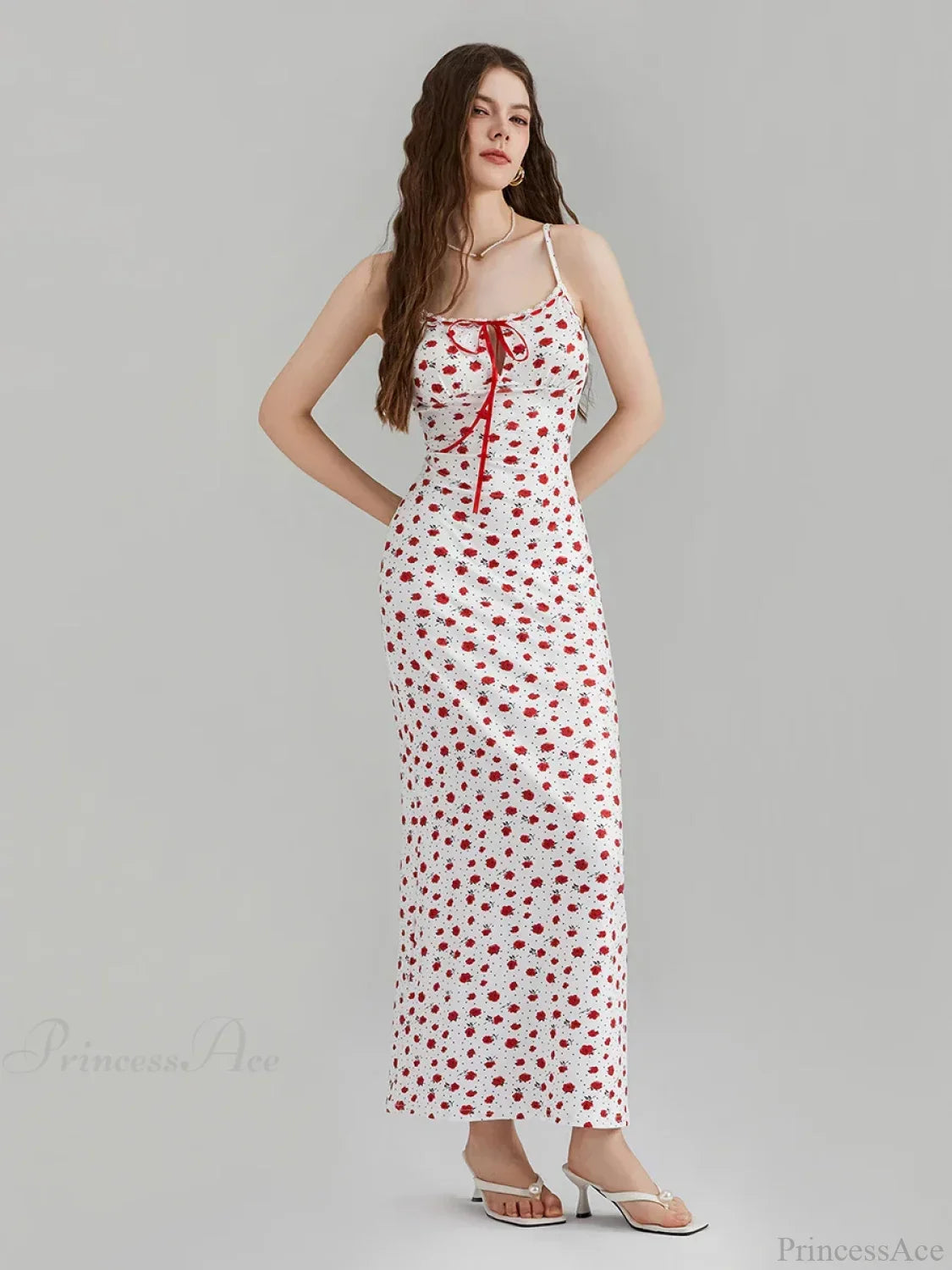 Floral Print Spaghetti Strap Ribbon Tie-Up Slip Vacation Floral Dress image 4