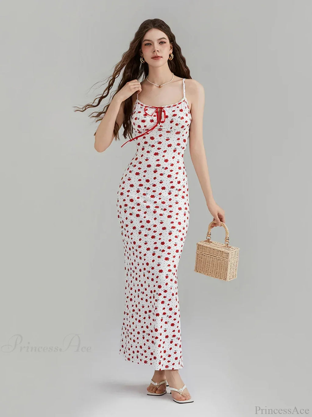 Floral Print Spaghetti Strap Ribbon Tie-Up Slip Vacation Floral Dress image 2