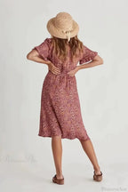 Floral Print Square Collar Short Sleeve Beachwear Boho Midi Dress image 2