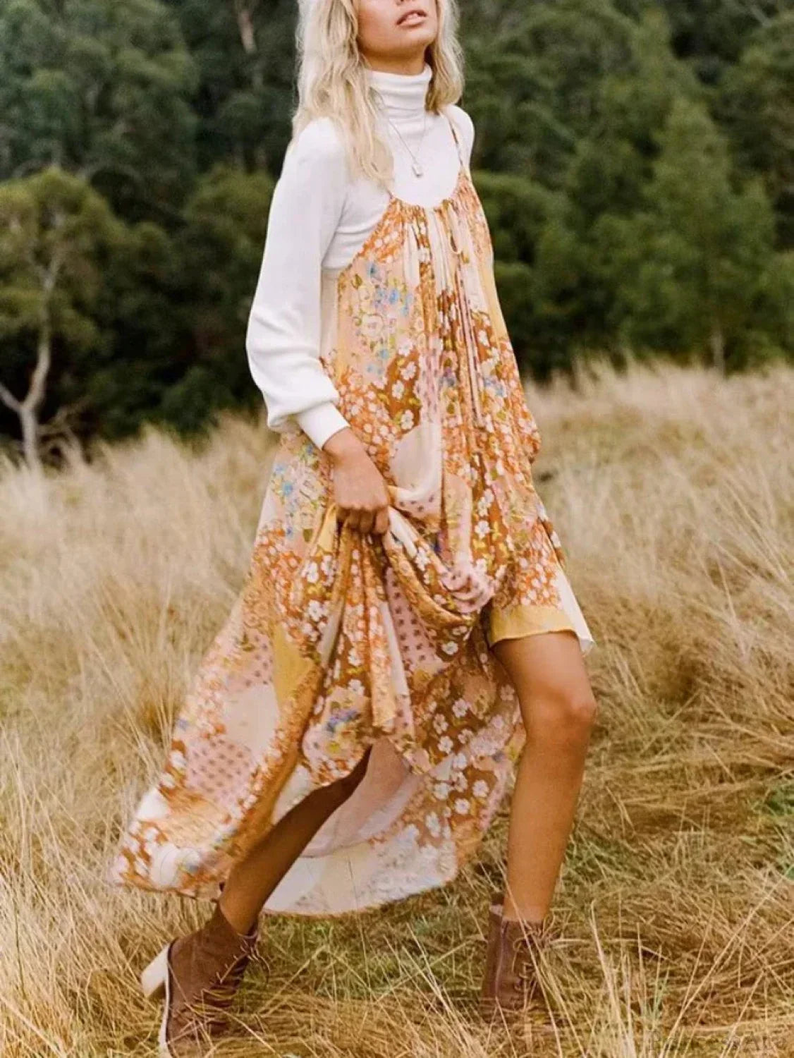 Floral Print Strapless A-line Rayon Beach Summer Maxi Boho Dress image 1