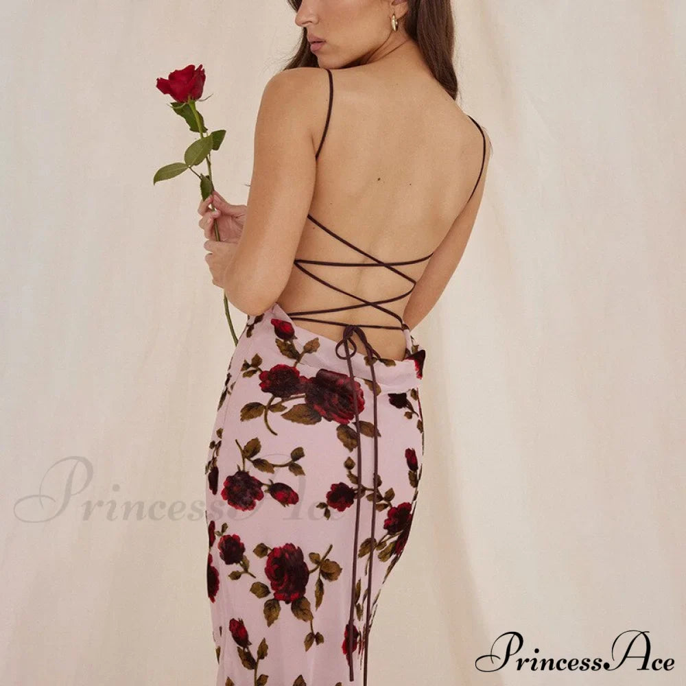 Floral Print Strappy Charming Back Tie-Up Midi Dress image 8