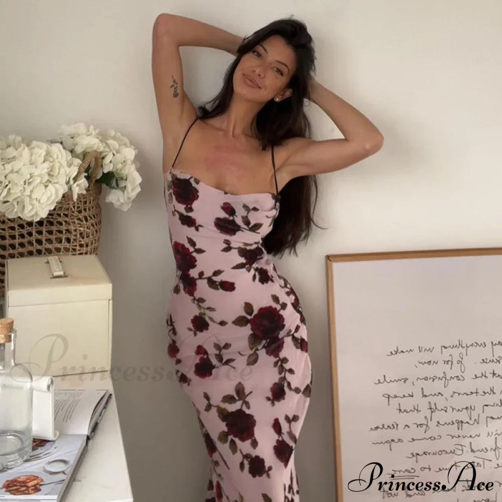 Floral Print Strappy Charming Back Tie-Up Midi Dress image 2
