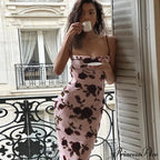 Floral Print Strappy Charming Back Tie-Up Midi Dress image 3