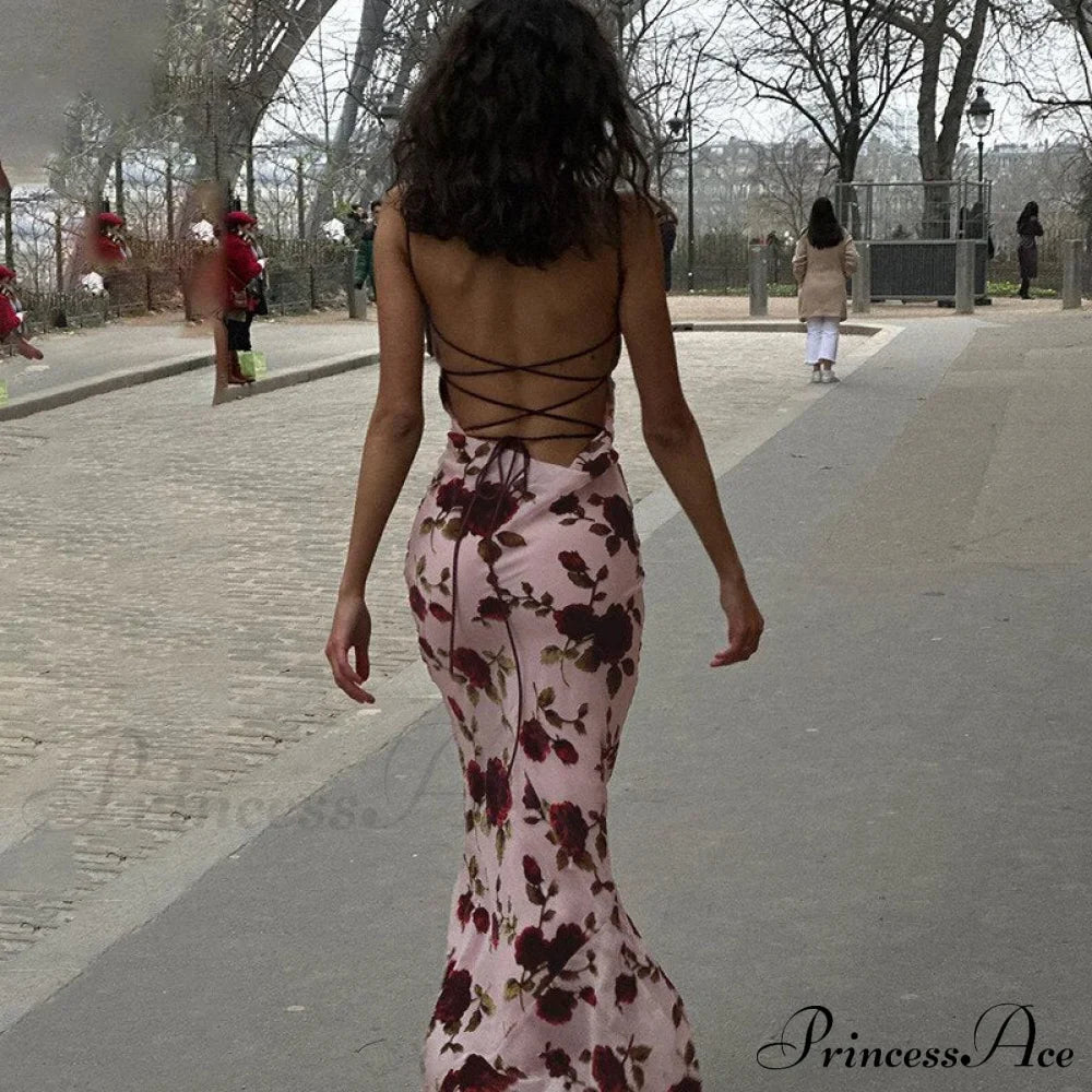 Floral Print Strappy Charming Back Tie-Up Midi Dress image 4