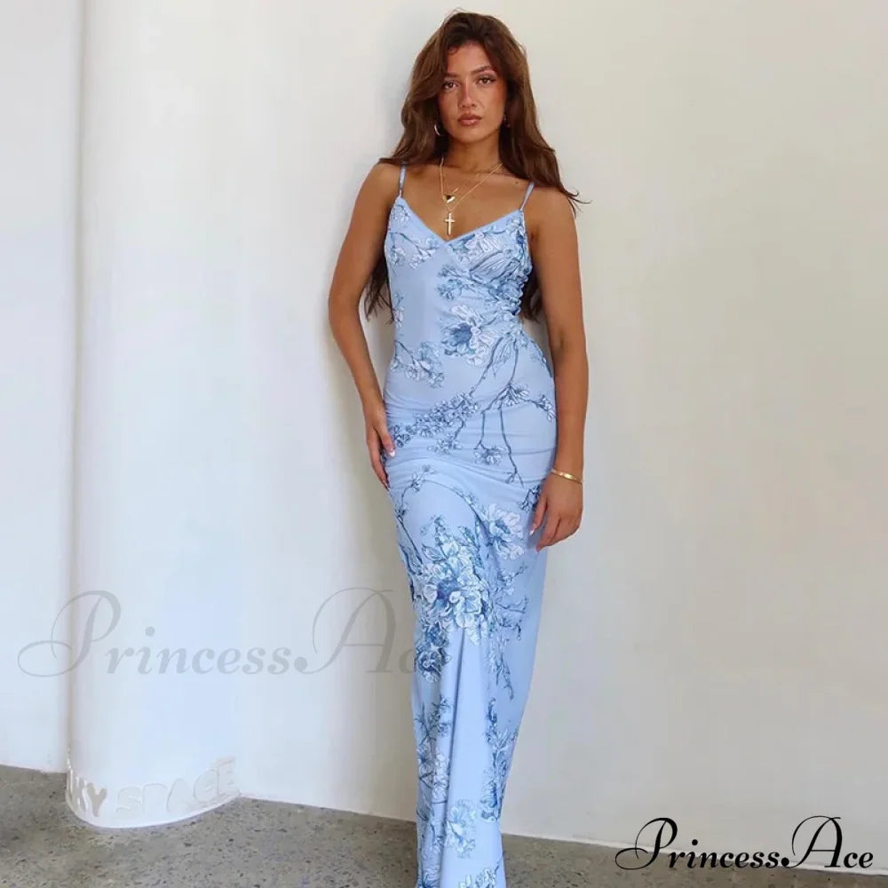 Floral Print Suspender V-neck Maxi Chic Female Beach Party Club Bodycon Dress image 7