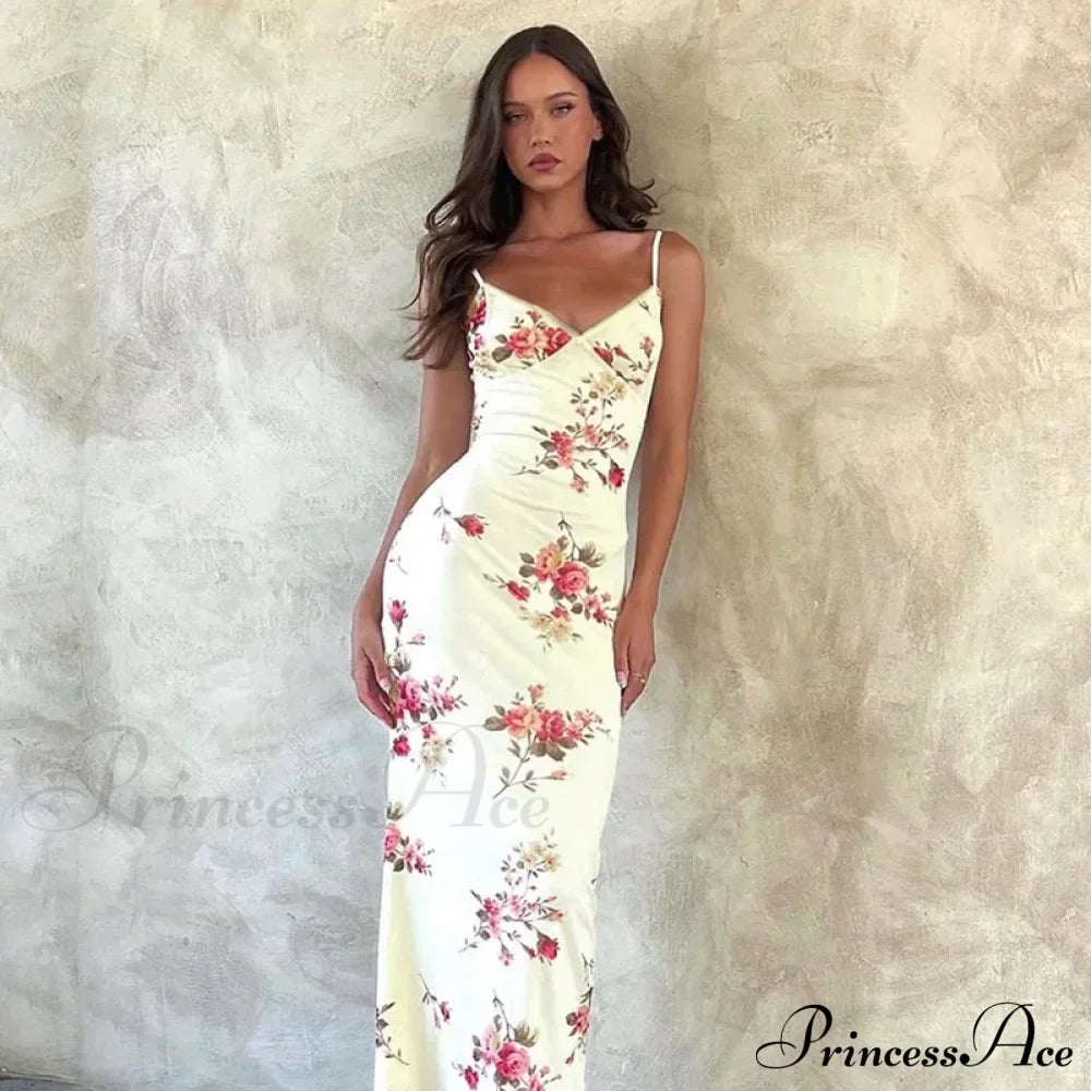 Floral Print Suspender V-neck Maxi Chic Female Beach Party Club Bodycon Dress image 10