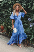 Floral Print Tassel V-neck Rayon Cotton Maxi Boho Dress image 3