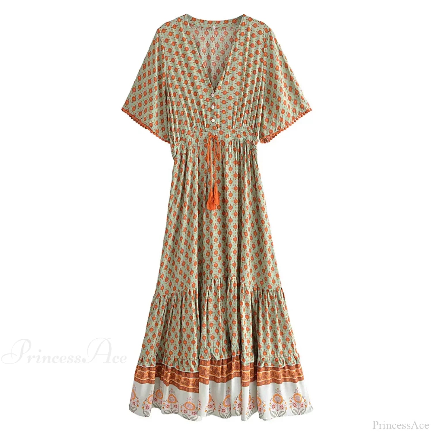 Floral Print Tassel V-neck Rayon Cotton Maxi Boho Dress image 4
