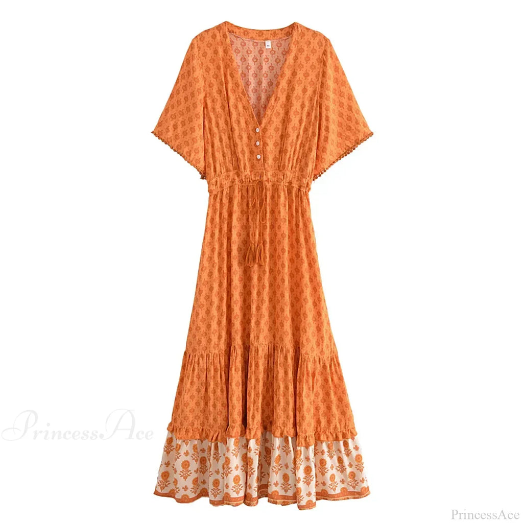 Floral Print Tassel V-neck Rayon Cotton Maxi Boho Dress image 5