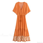 Floral Print Tassel V-neck Rayon Cotton Maxi Boho Dress image 5