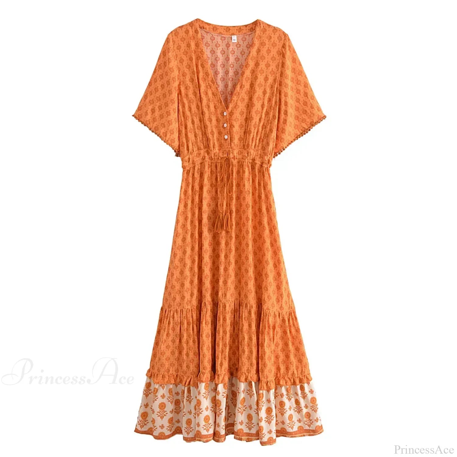 Floral Print Tassel V-neck Rayon Cotton Maxi Boho Dress image 5