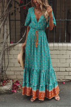 Floral Print Tassel V-neck Rayon Cotton Maxi Boho Dress image 2