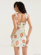 Floral Print Tied Shoulder Backless Sleeveless Mini Vacation Floral Dress image 3