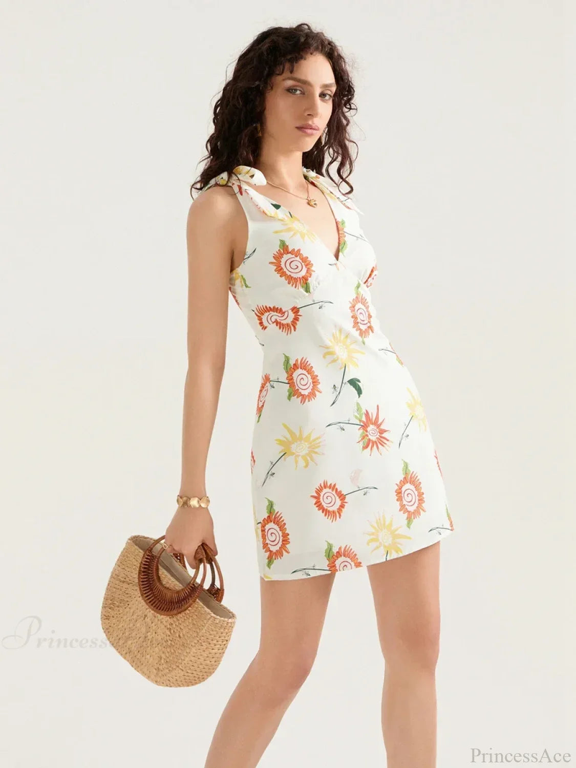 Floral Print Tied Shoulder Backless Sleeveless Mini Vacation Floral Dress image 4