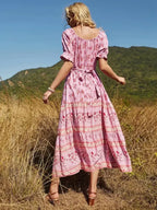 Floral Print V-neck Button Pleated Rayon Boho Dress image 3