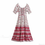 Floral Print V-neck Button Pleated Rayon Boho Dress image 5