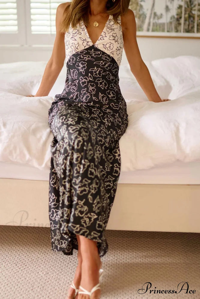 Floral Print V Neck Dress with Contrast Detail and Tie-back image 13