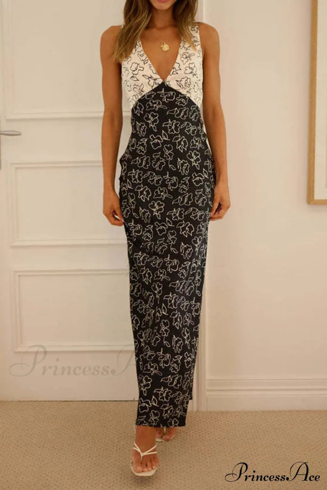 Floral Print V Neck Dress with Contrast Detail and Tie-back image 12