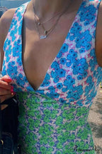 Floral Print V Neck Dress with Contrast Detail and Tie-back image 7