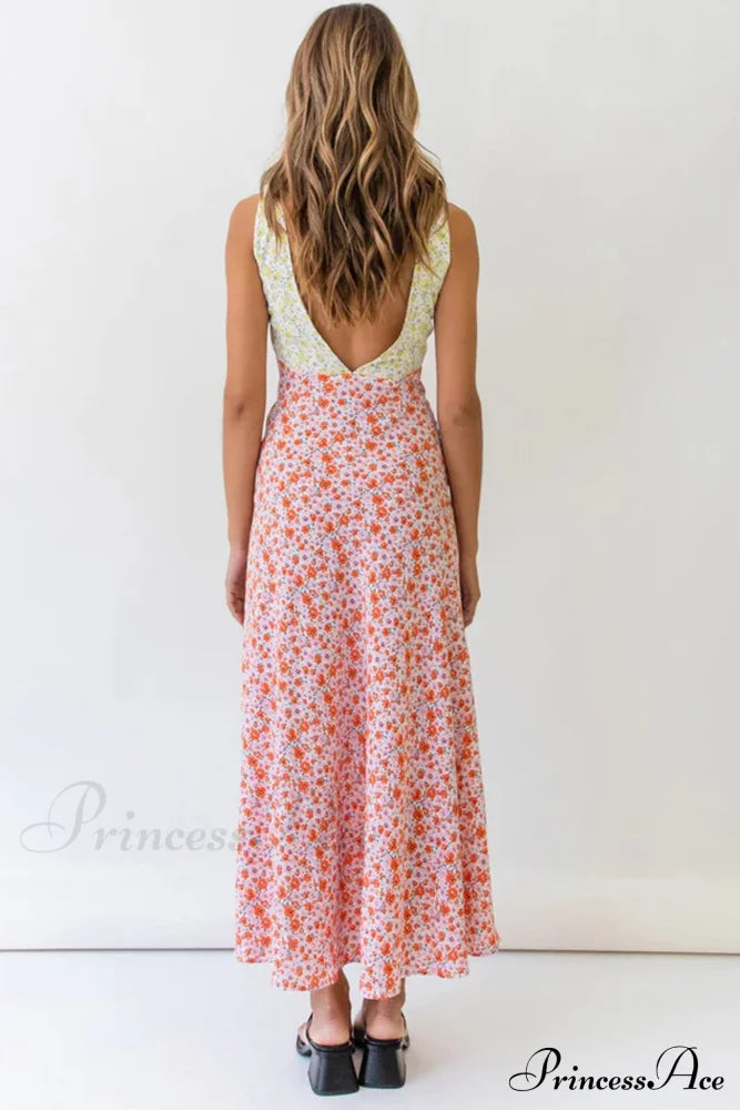 Floral Print V Neck Dress with Contrast Detail and Tie-back image 6