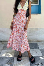 Floral Print V Neck Dress with Contrast Detail and Tie-back image 5