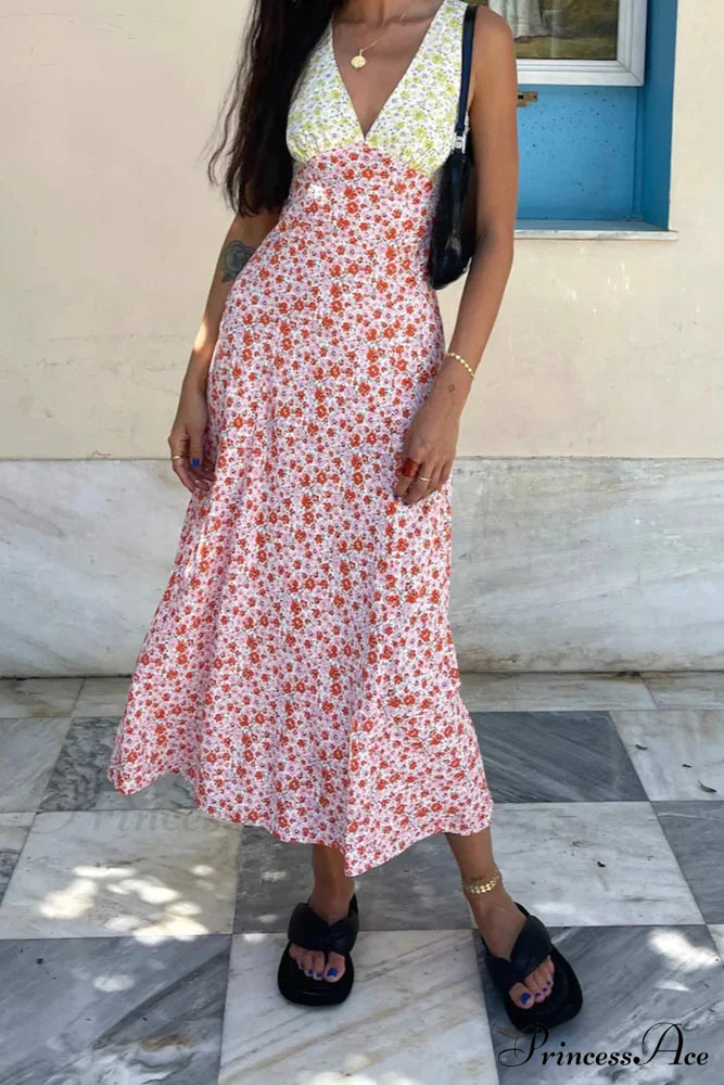 Floral Print V Neck Dress with Contrast Detail and Tie-back image 5