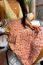 Floral Print V Neck Dress with Contrast Detail and Tie-back image 3